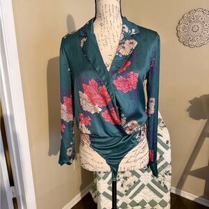 Lulu's Pink and Orange Floral Wrap Bodysuit